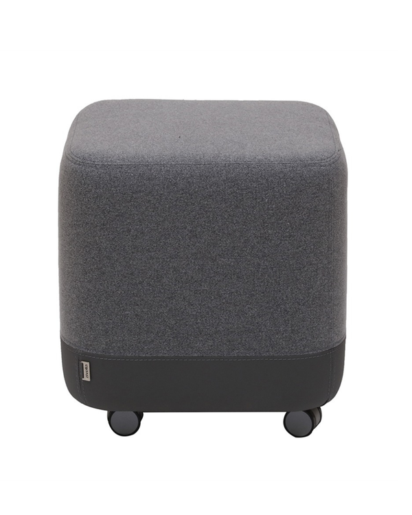 Pouf carré mobile sur roulettes avec assise en cuir et tissu - Otto