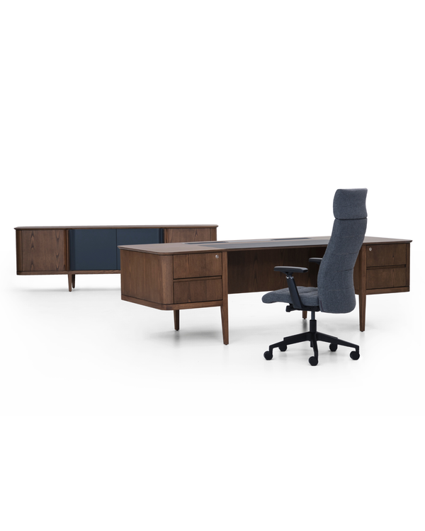 Bureau de direction style anglais avec sous-main en cuir - Ark