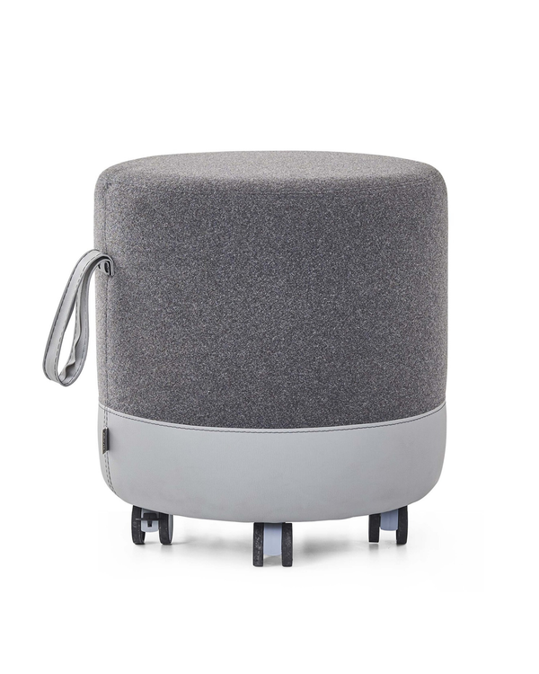 Pouf rond mobile sur roulettes avec assise en cuir et tissu - Otto