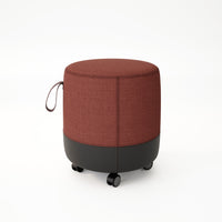 Pouf rond mobile sur roulettes avec assise en cuir et tissu - Otto