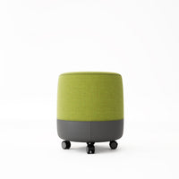 Pouf rond mobile sur roulettes avec assise en cuir et tissu - Otto