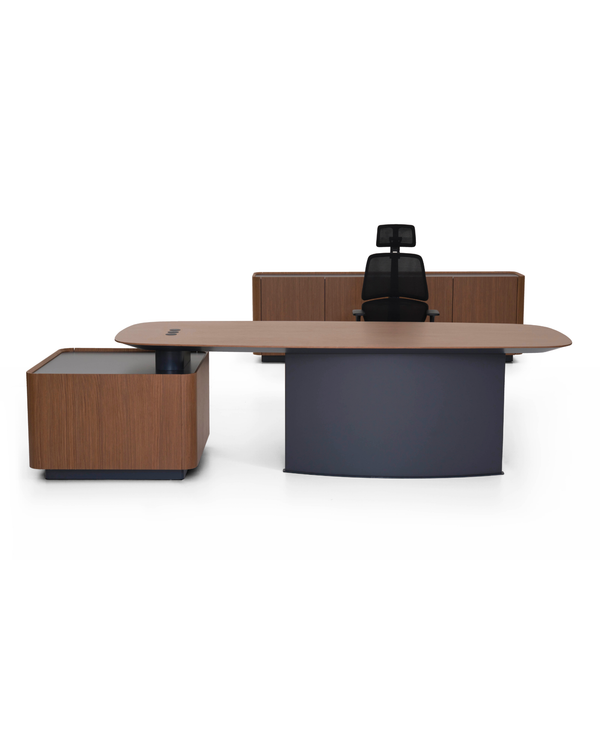 Bureau de direction avec crédence carrée et rangement intégré - Plan
