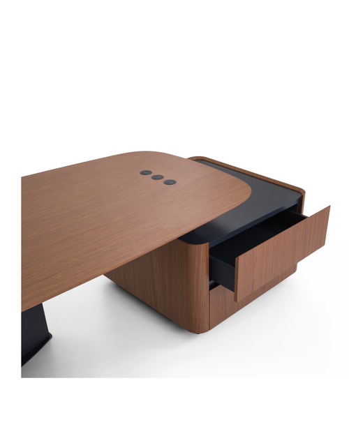 Bureau de direction avec crédence carrée et rangement intégré - Plan