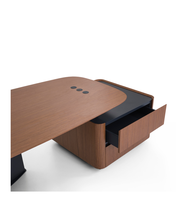 Bureau de direction avec crédence carrée et rangement intégré - Plan