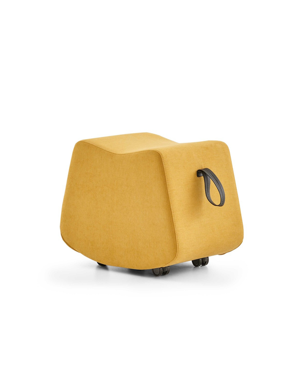 Pouf mobile avec roulettes cachées et poignée en cuir - Bari