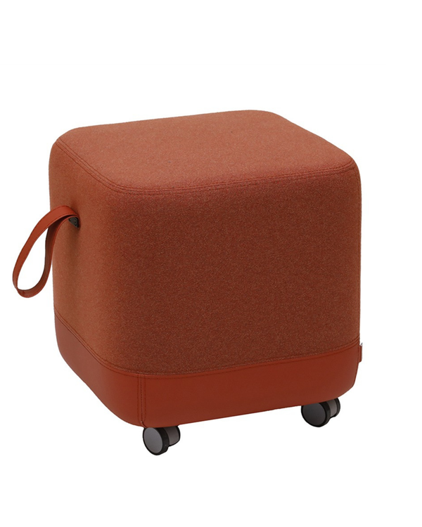Pouf carré mobile sur roulettes avec assise en cuir et tissu - Otto