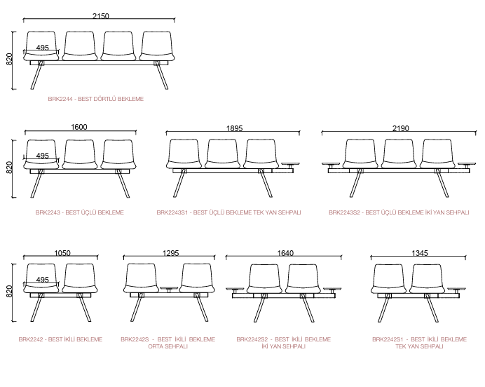 Banc d'accueil 2, 3 ou 4 places avec options de tablette - Best