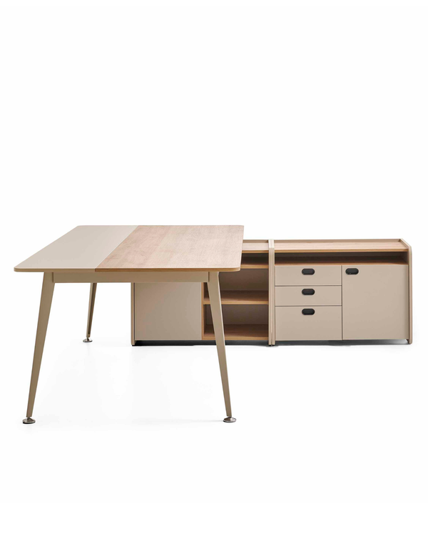 Bureau de direction avec extension réunion et option étagère - Mio