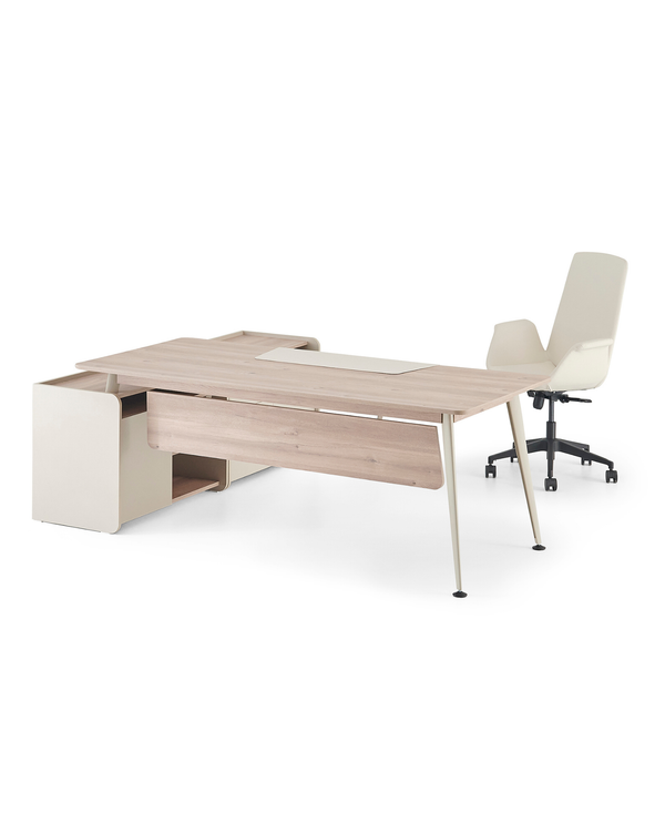 Bureau de direction avec étagère ouverte latérale, alignée ou en saillie - Mio