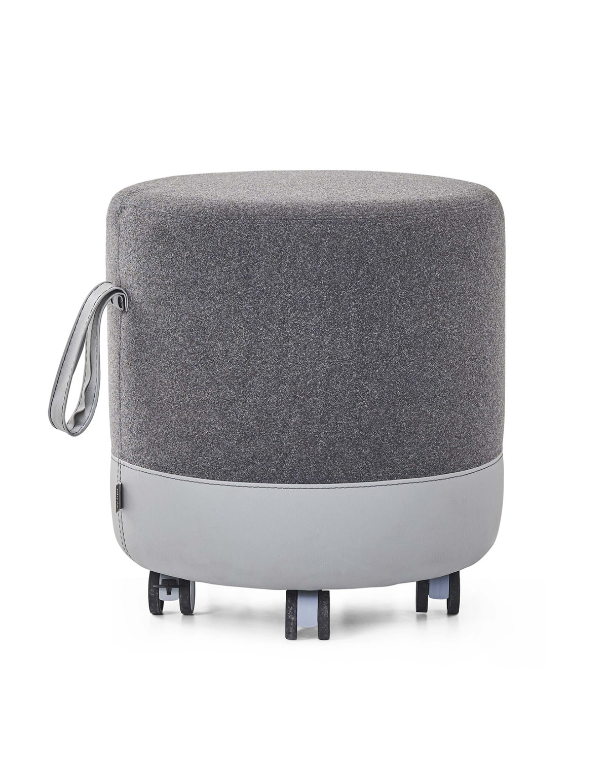 Pouf rond mobile sur roulettes avec assise en cuir et tissu - Otto