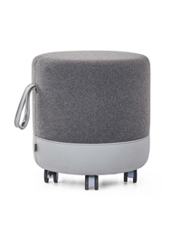 Pouf rond mobile sur roulettes avec assise en cuir et tissu - Otto