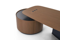 Bureau de direction avec crédence ronde et rangement intégré - Plan